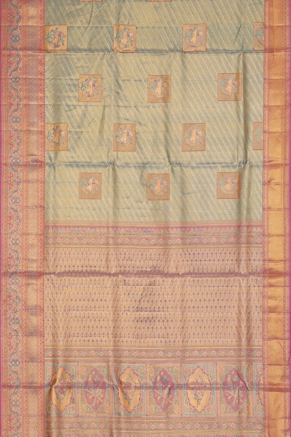 Image of Kanchipattu Pista Green Brocade Saree